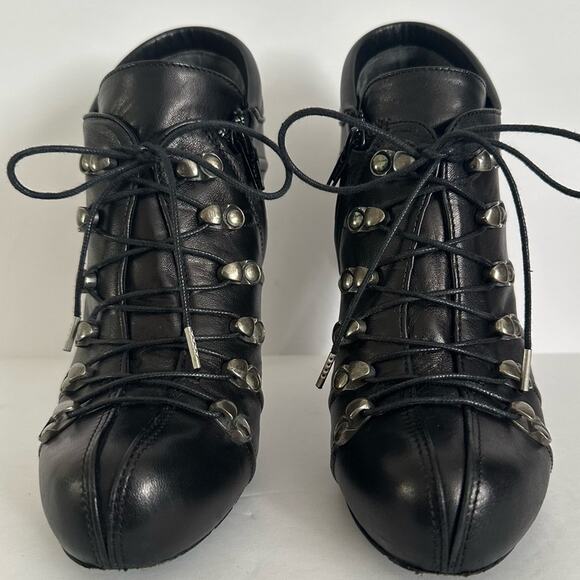 Alexander McQueen Studded Biker Ankle Booties Black  IT 38 Lace Up Stiletto - Picture 7 of 14